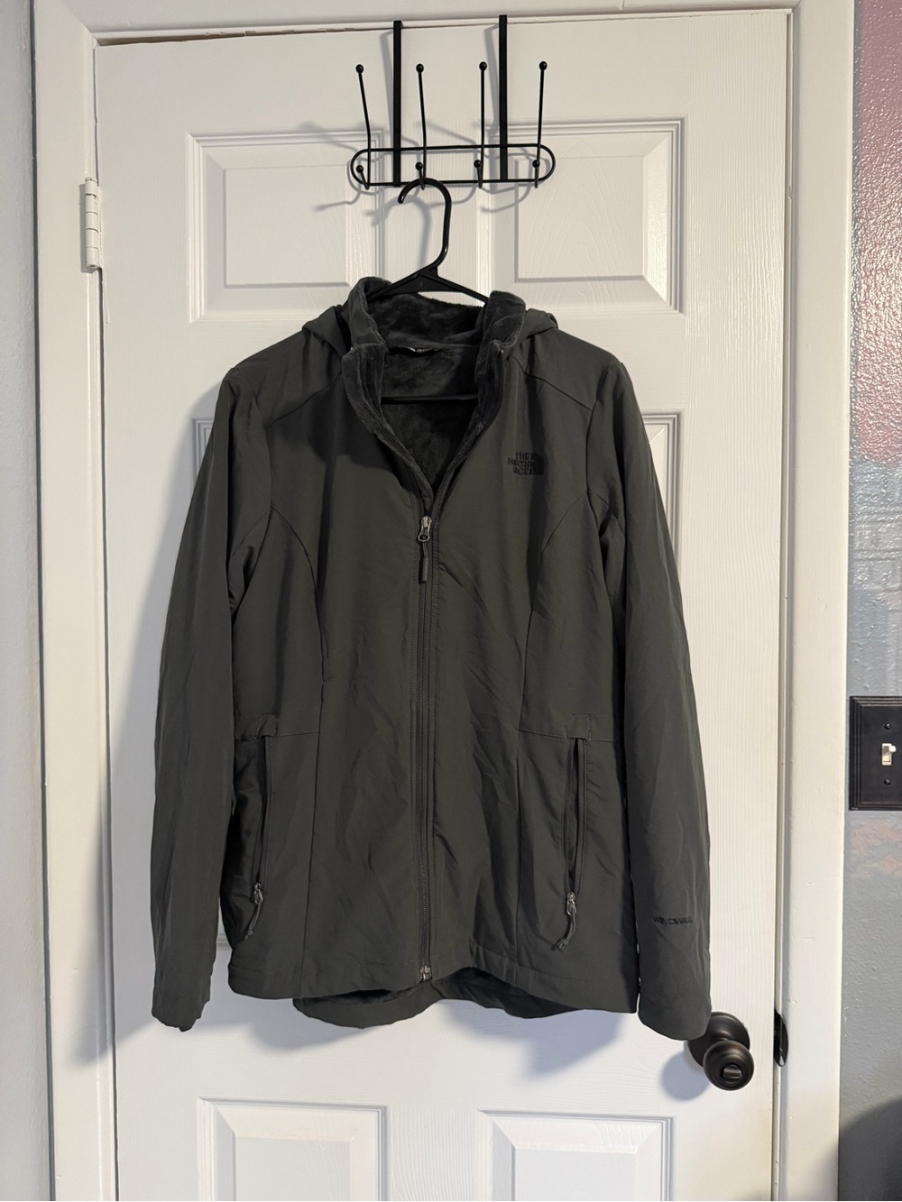 The North Face Fleece Dark Gray Hooded Jacket Coat